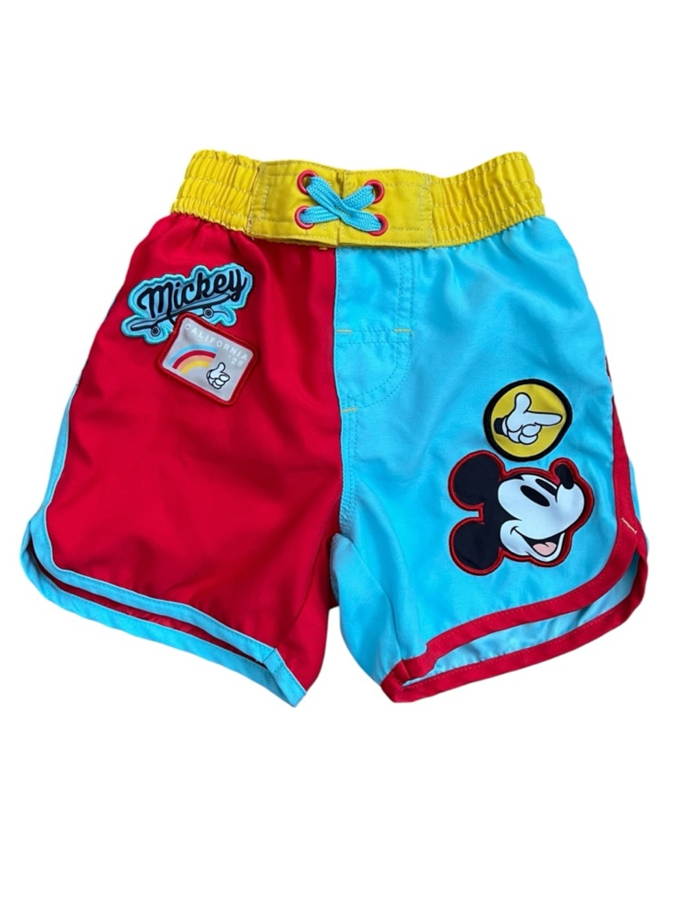 Disney Collection Mickey Mouse Colorblock Retro Swim Trunks Board Shorts Patch 3